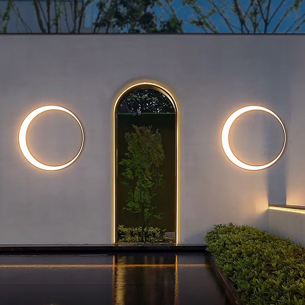 Circular Moon Led Waterproof Ip65 Contemporary Exterior Wall Fixtures Wall Light, Outdoor Wall Light, Stainless Steel + PC, 14"