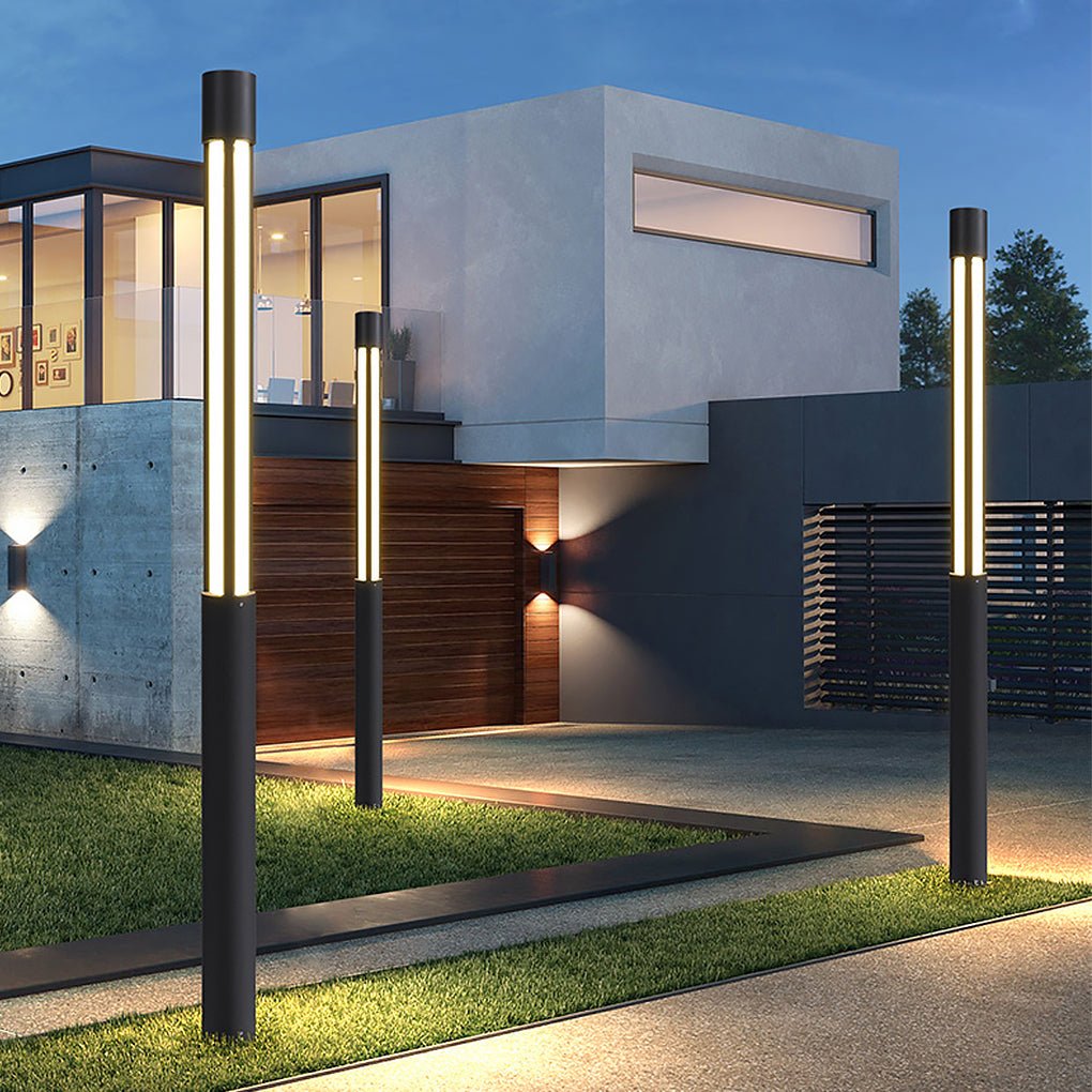 Cylinder Shaped LED Black Contemporary Exterior Post Lights Pole Lamp Path Lights, Night Light, 31"