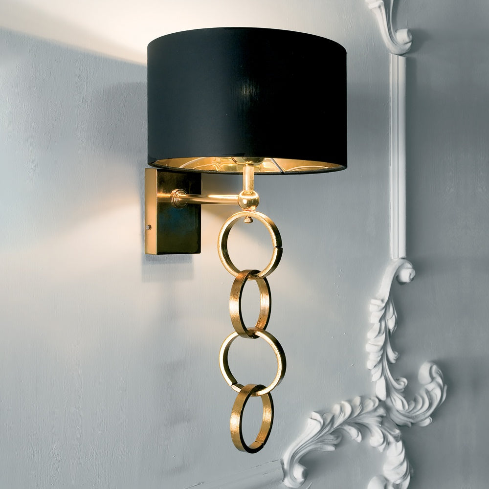 Contemporary Italian Black And Gold Wall Light, Bedroom Wall Sconce, height 37 cm