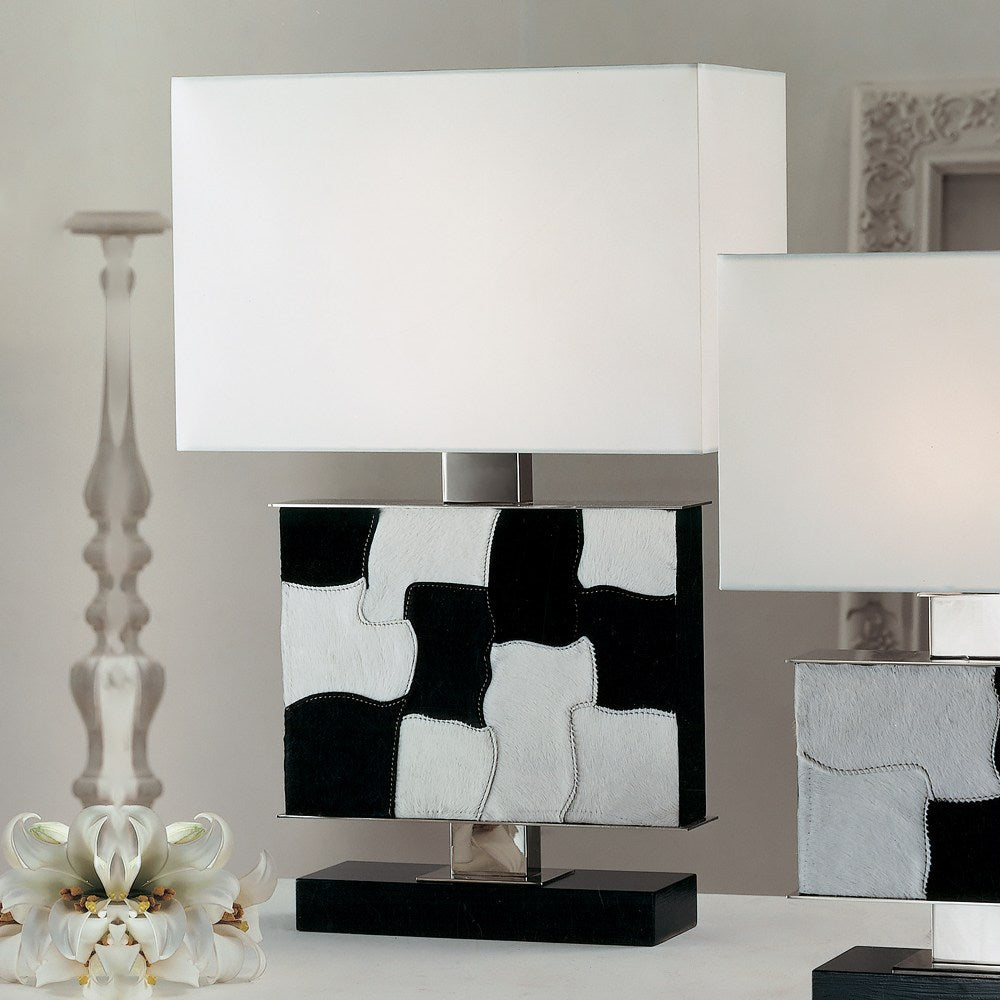 Contemporary Italian Black And White Hide Table Light, Bedside Table Lamp, height 63 cm