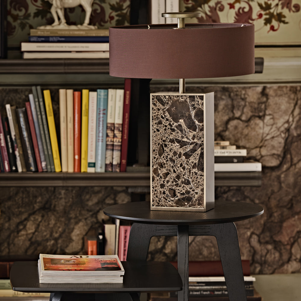 Contemporary Marble Designer Bronze Table Light, Bedside Table Lamp, Overall height with shade 53