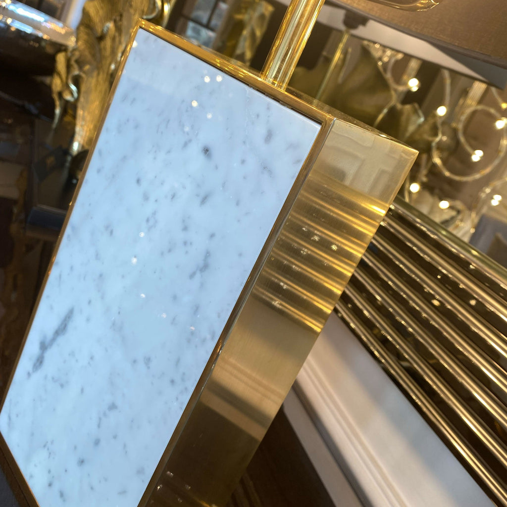 Contemporary Marble Designer Gold Table Light With Blue Shade, Bedside Table Lamp, detail 2