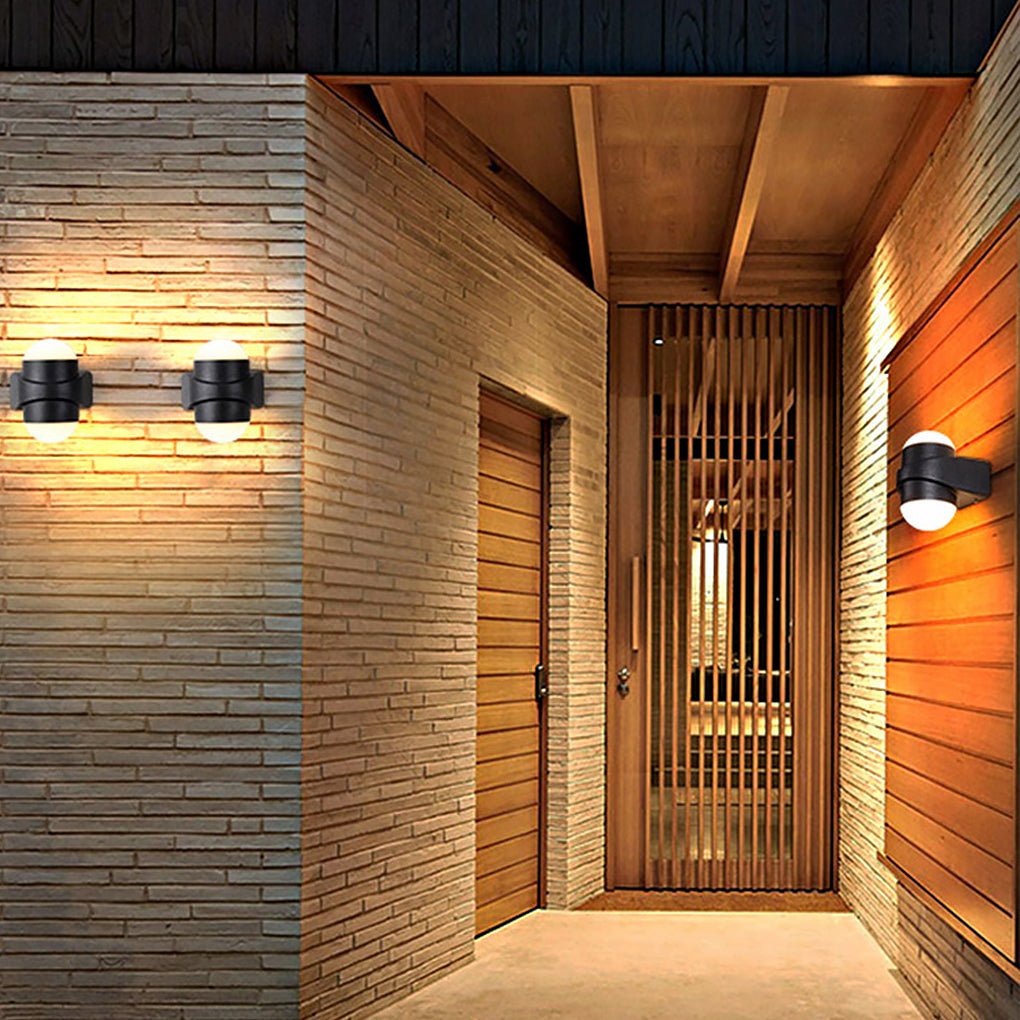 Circular Waterproof LED Black Contemporary Up and Down Lights Exterior Wall Fixtures, Outdoor Wall Light, W 6in