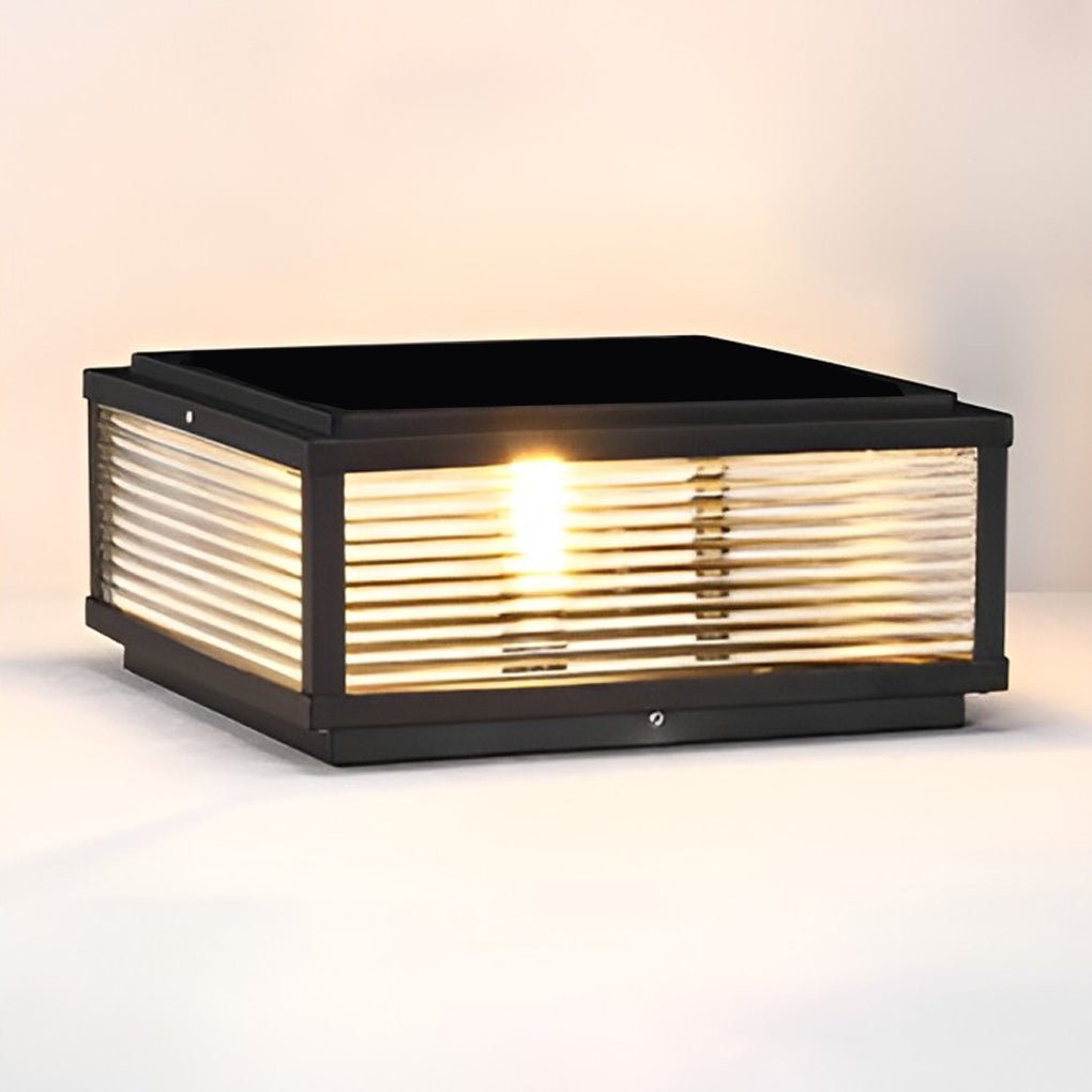 Square Ribbed Glass Exterior Pier Mount Post Light - 9.8" Die-casting, Outdoor Wall Light, detail 5