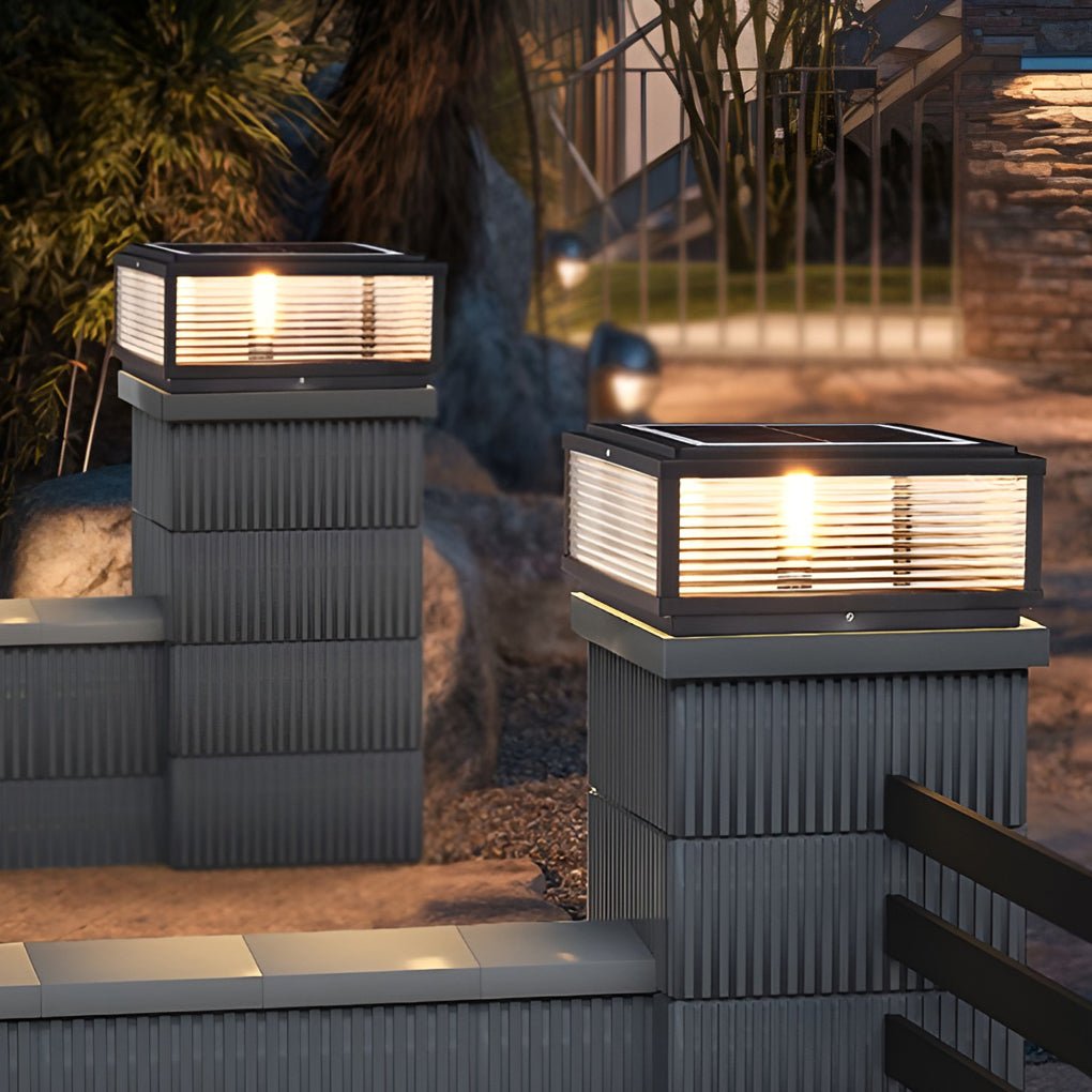 Square Ribbed Glass Exterior Pier Mount Post Light - Outdoor Light, Outdoor Wall Light, detail 3