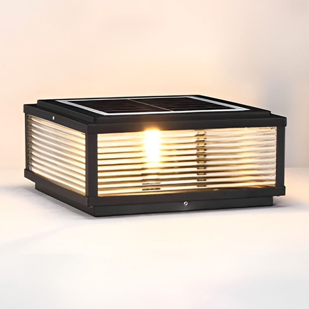Square Ribbed Glass Exterior Pier Mount Post Light - Outdoor Light, Outdoor Wall Light, detail 6