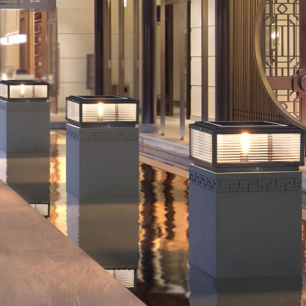 Square Ribbed Glass Exterior Pier Mount Post Light - Outdoor Light, Outdoor Wall Light, detail 2