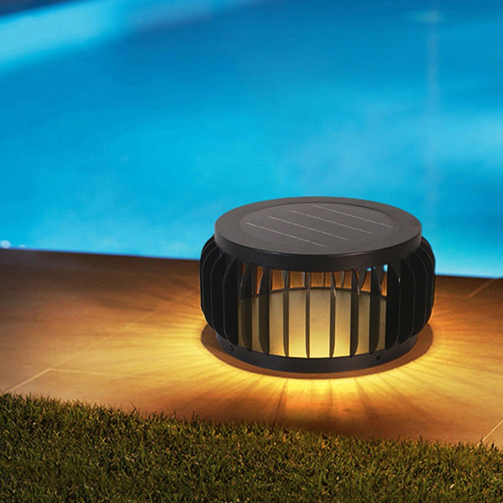 Contemporary Exterior Waterproof Solar Three-color Dimming LED Garden Lamp Post Light, Outdoor Wall Light, Galvanized Steel, Dia 10.23in