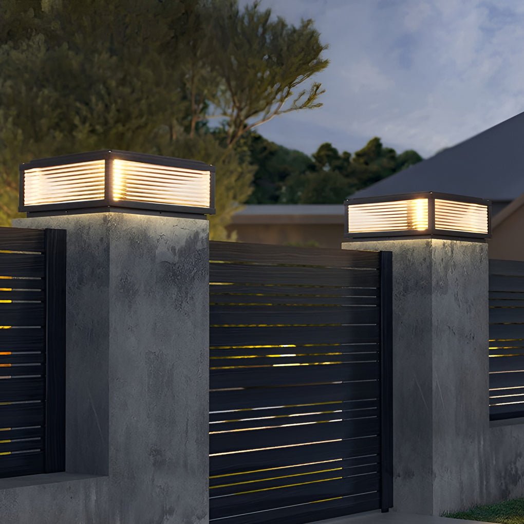 Square Ribbed Glass Exterior Pier Mount Post Light - 9.8" Die-casting, Outdoor Wall Light, Die-casting Aluminum Lamp Body