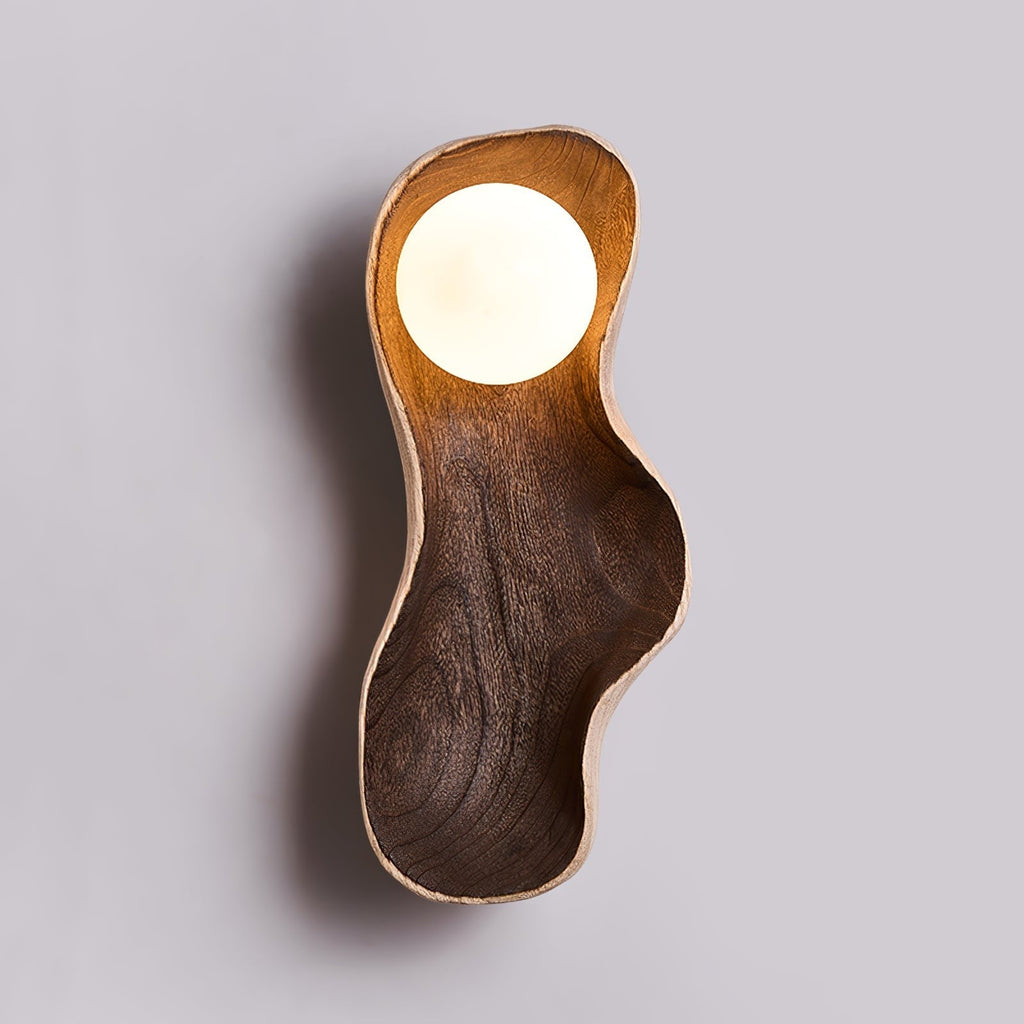 Natura Dual Orb Wooden Wall Light, Hardwired Wall Sconce, 1-light ∅ 5.9″ x H 15.4″