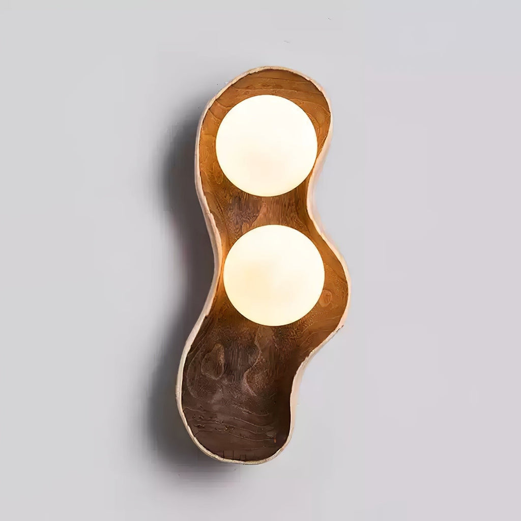 Natura Dual Orb Wooden Wall Light, Hardwired Wall Sconce, detail 2