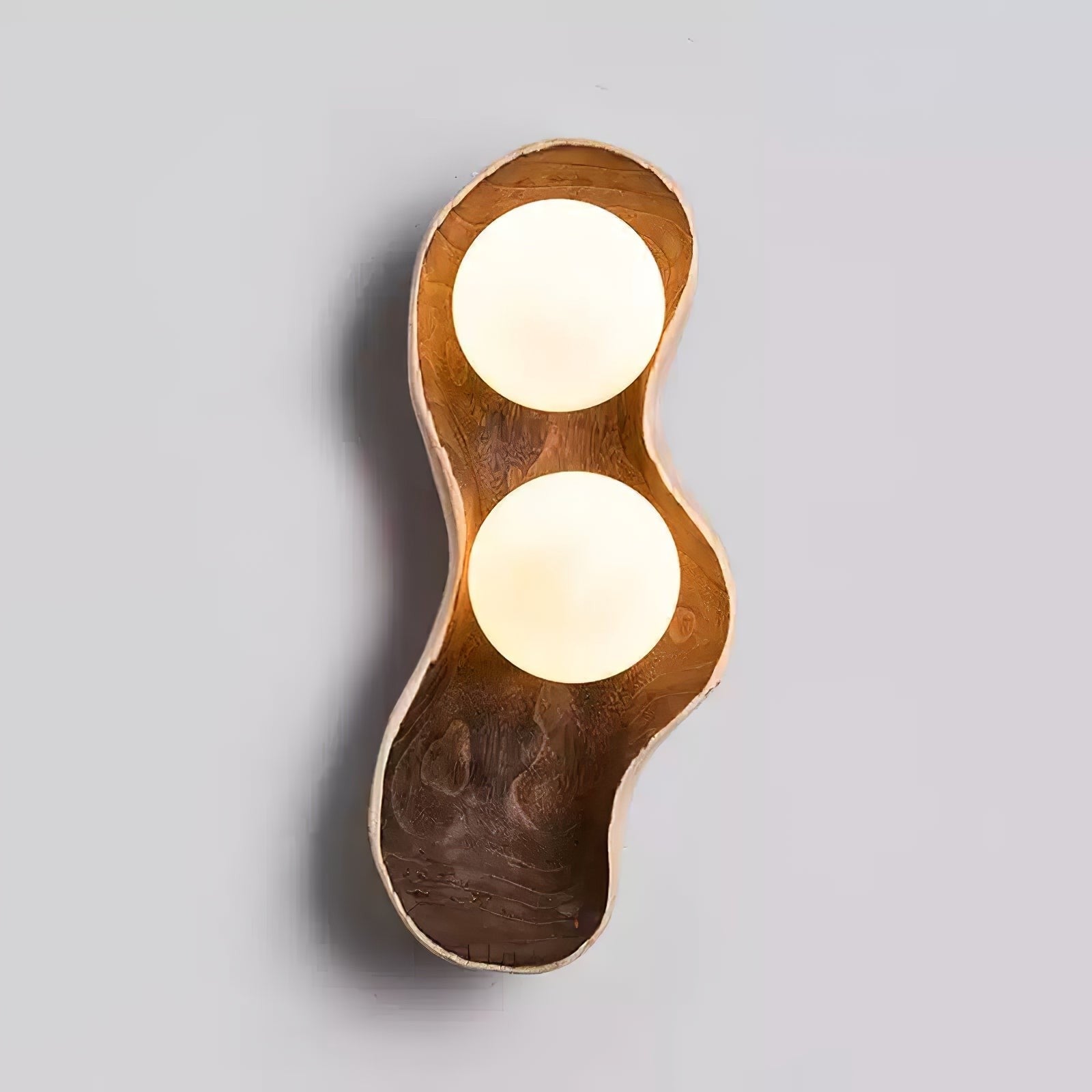 Natura Dual Orb Wooden Wall Light, Hardwired Wall Sconce, detail 2