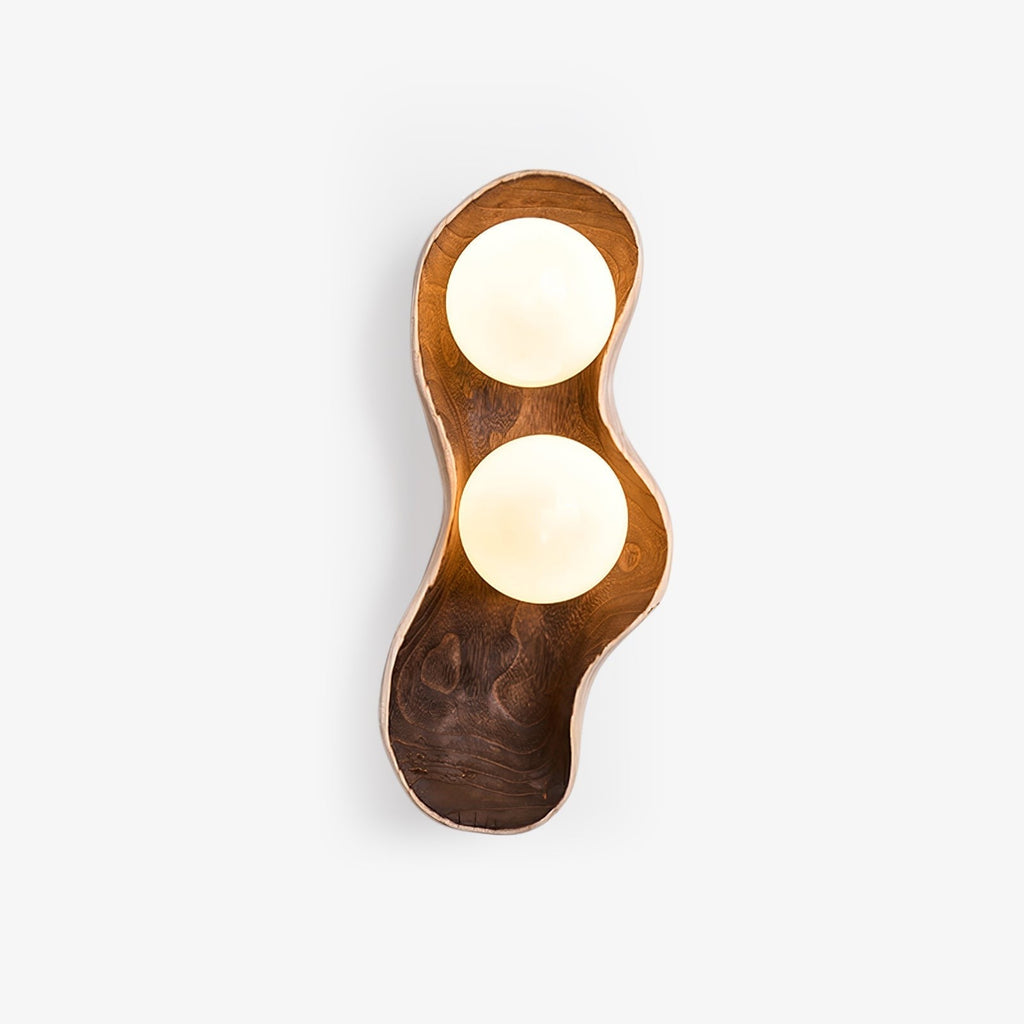 Natura Dual Orb Wooden Wall Light, Hardwired Wall Sconce, detail 3