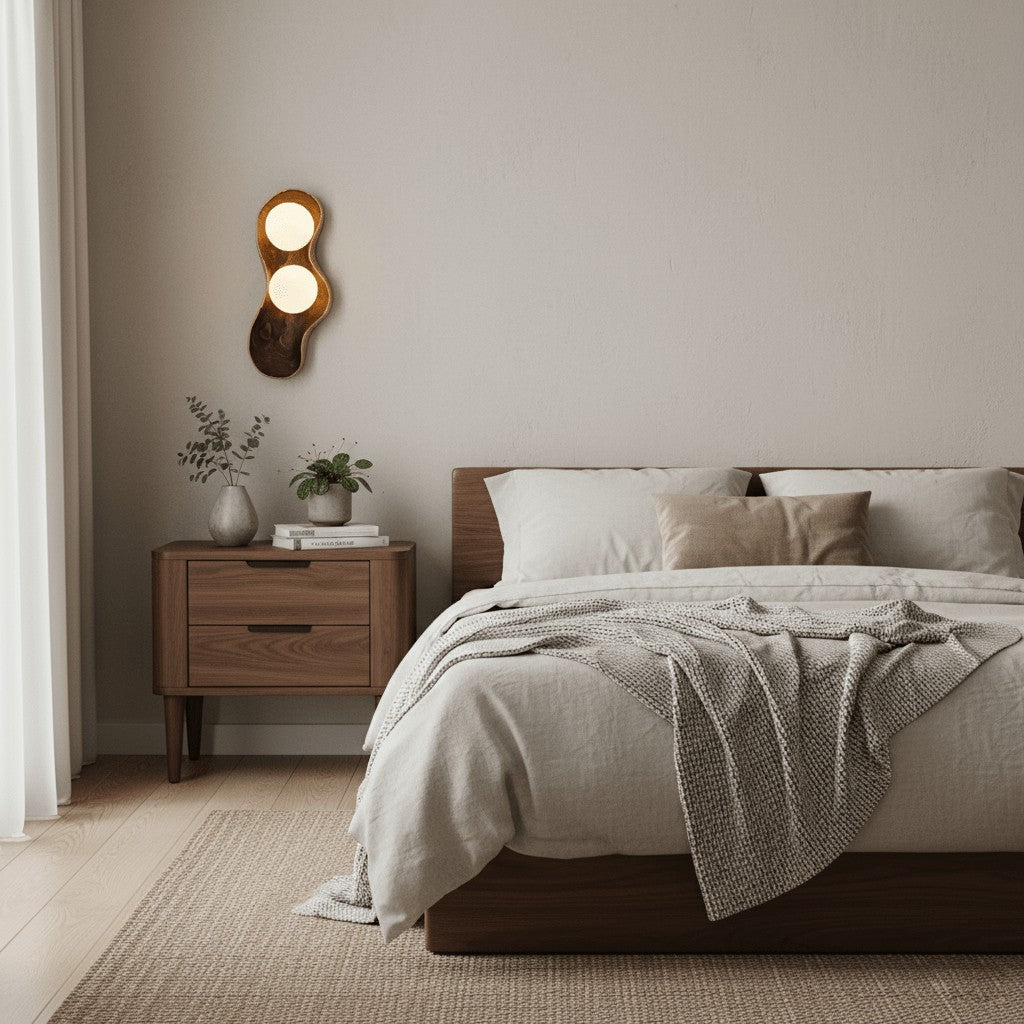 Natura Dual Orb Wooden Wall Light, Hardwired Wall Sconce, detail 5