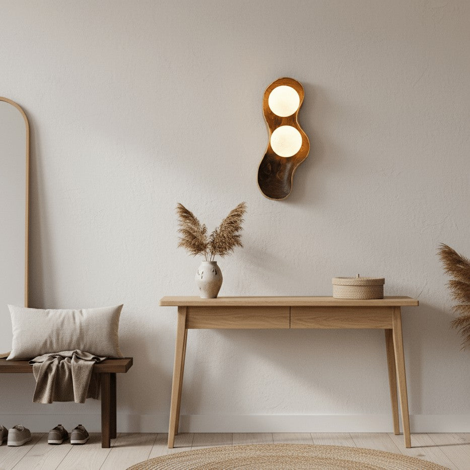 Natura Dual Orb Wooden Wall Light, Hardwired Wall Sconce, detail 6
