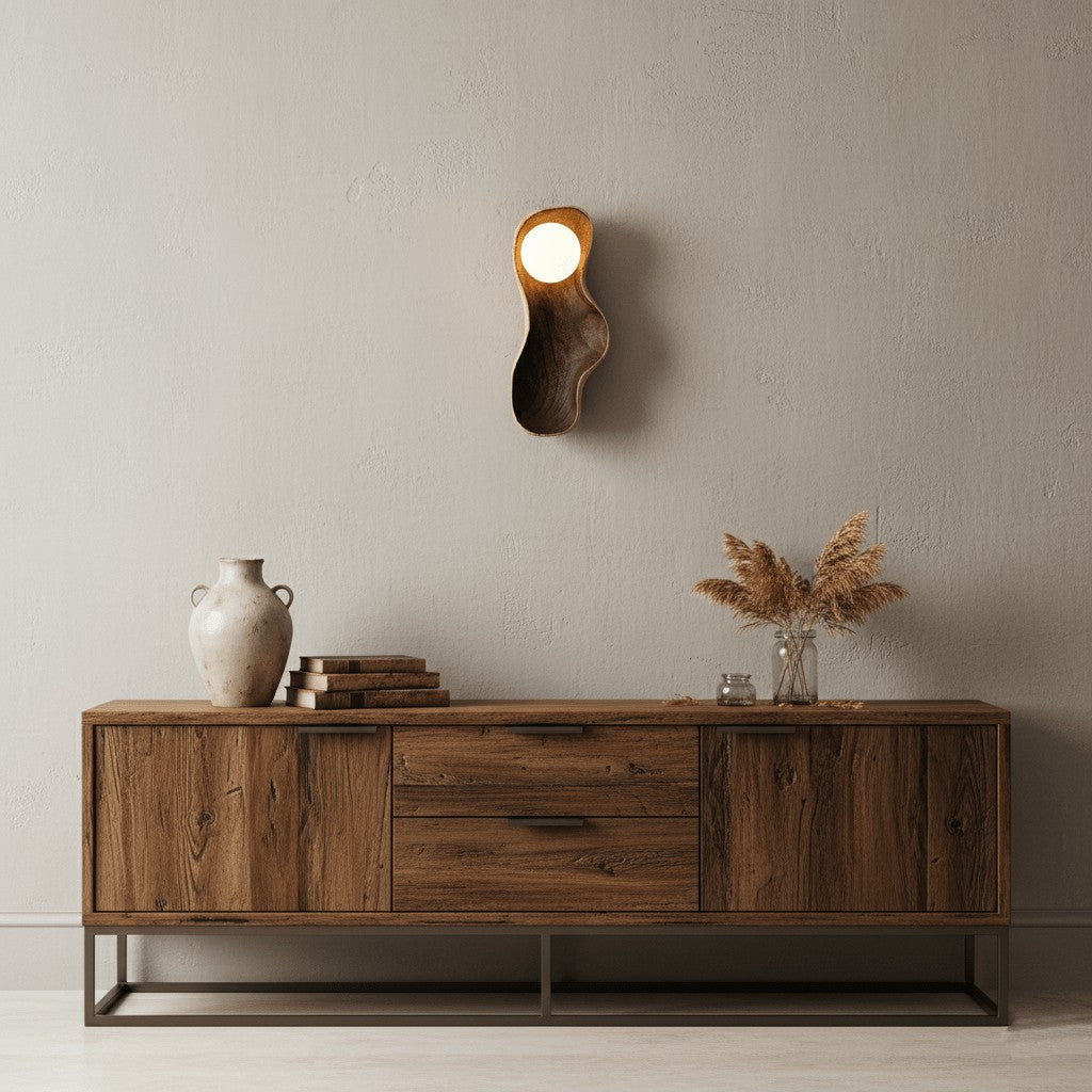 Natura Dual Orb Wooden Wall Light, Hardwired Wall Sconce, detail 9