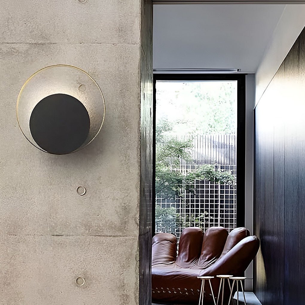 Nordic Clean-Lined LED Sconce Creative Circular Wall Light Wall Fixtures Wall Fixtures for Bedroom, Bedroom Wall Sconce, Iron, Dia 9.84in x