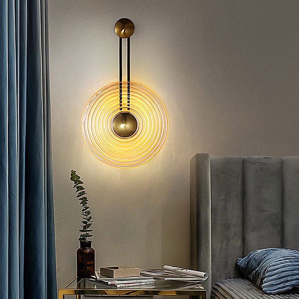 Nordic Unique Corrugated Ripple Glass Ins Aisle Bedside Decorative LED Wall Light, Bedroom Wall Sconce, Iron, 14"