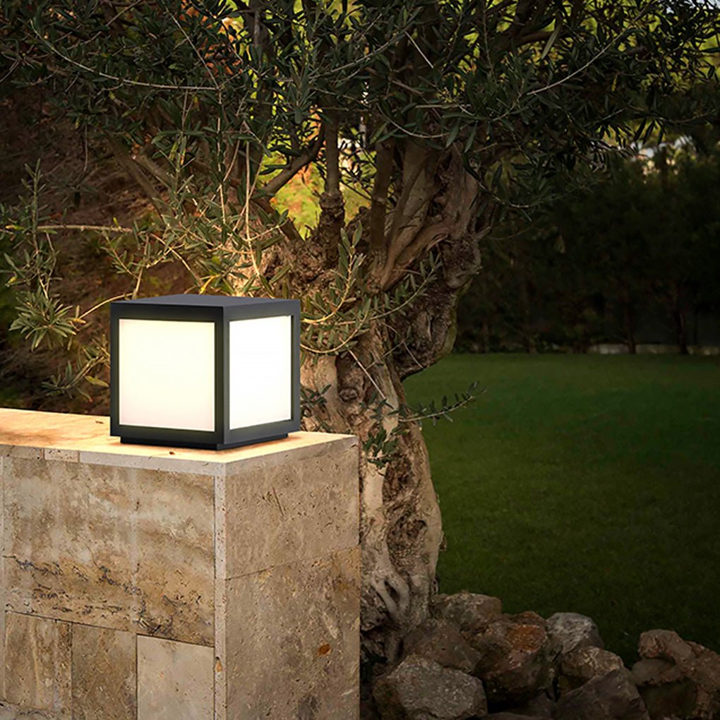 Black Square Cube Exterior Post LED Pier Mount Light, Outdoor Wall Light, detail 3