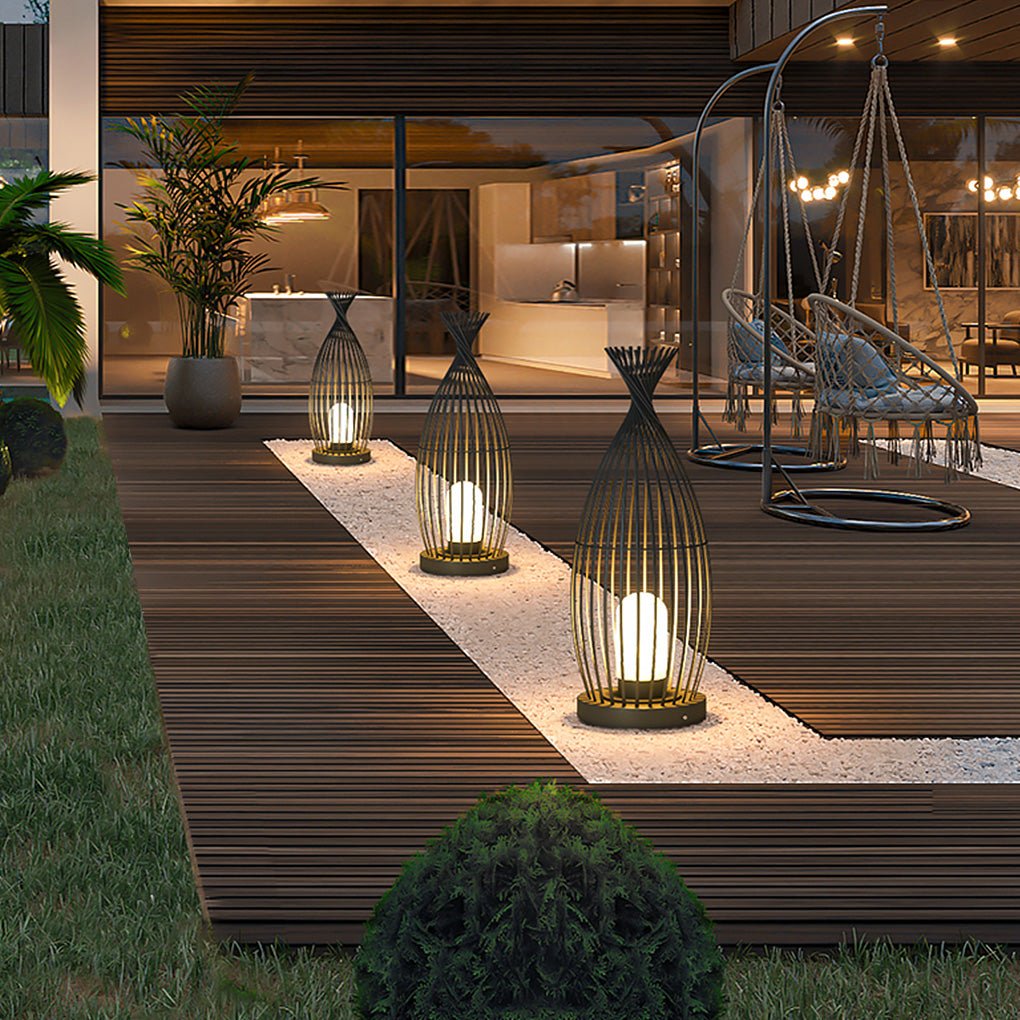 Industrial Courtyard Waterproof Caged LED Floor Light, Floor Lamp, 8" Dia x 24" H