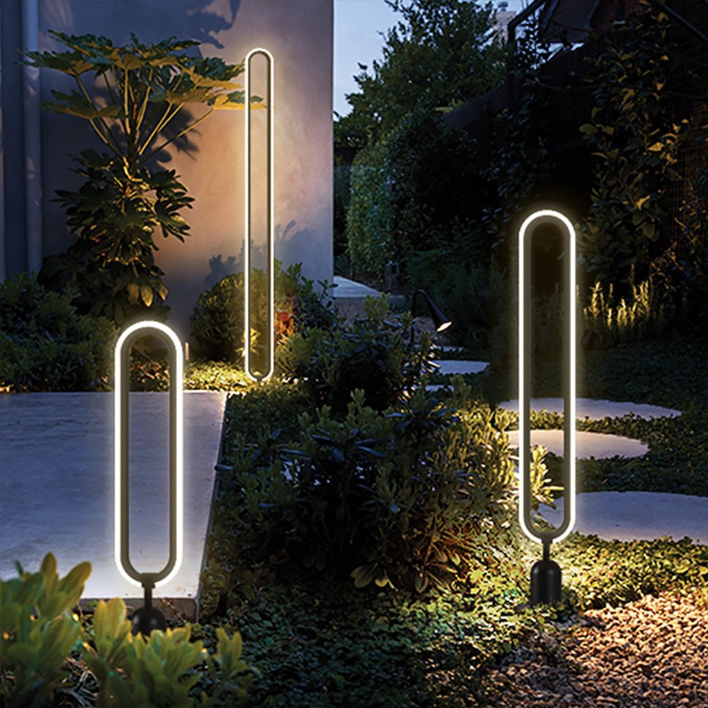 Clean-Lined Long Oval Ring Led Waterproof Black Contemporary Solar Lights Exterior, Outdoor Wall Light, 24"