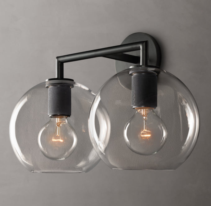 Utilitaire Globe Shade Double Wall Light, Bathroom Wall Sconce, detail 18
