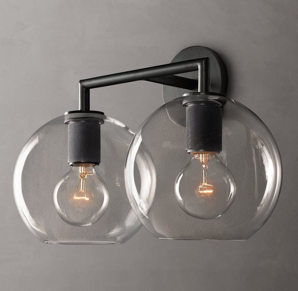 Utilitaire Globe Shade Double Wall Light, Bathroom Wall Sconce, detail 3