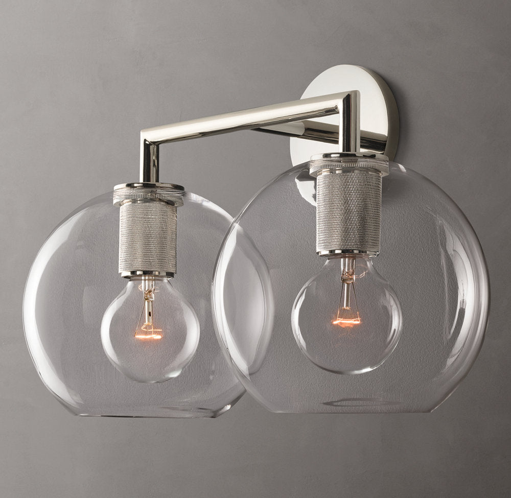 Utilitaire Globe Shade Double Wall Light, Bathroom Wall Sconce, detail 2