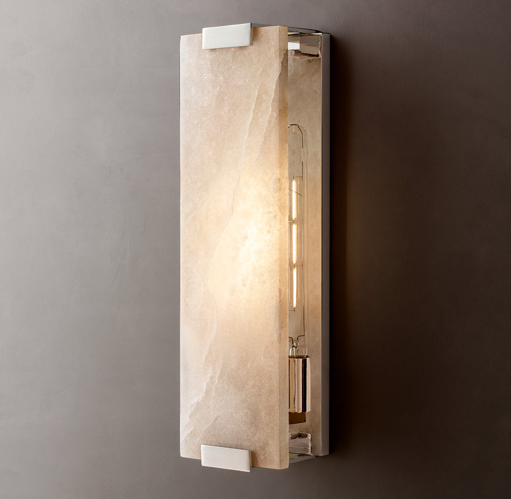 Hand-Carved Alabaster Grand Wall Light, Bathroom Wall Sconce, detail 2