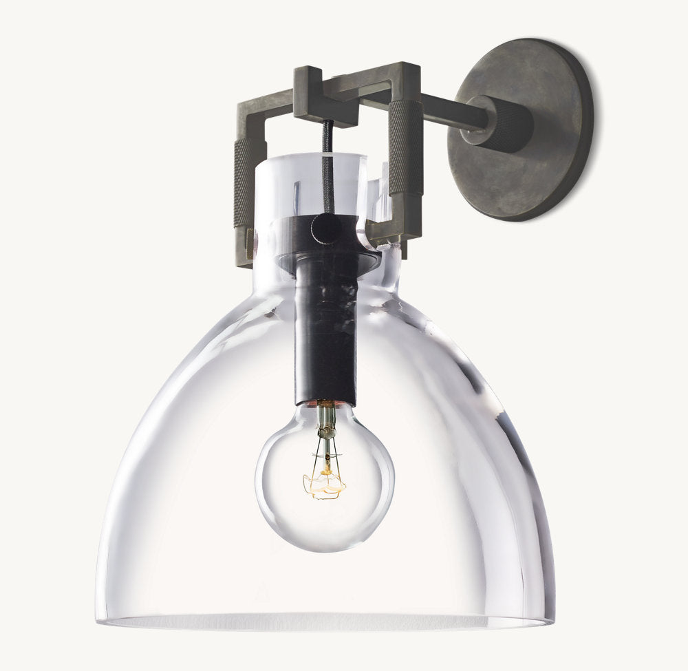 Machinist Glass Cloche Wall Light 10", Bathroom Wall Sconce, detail 9