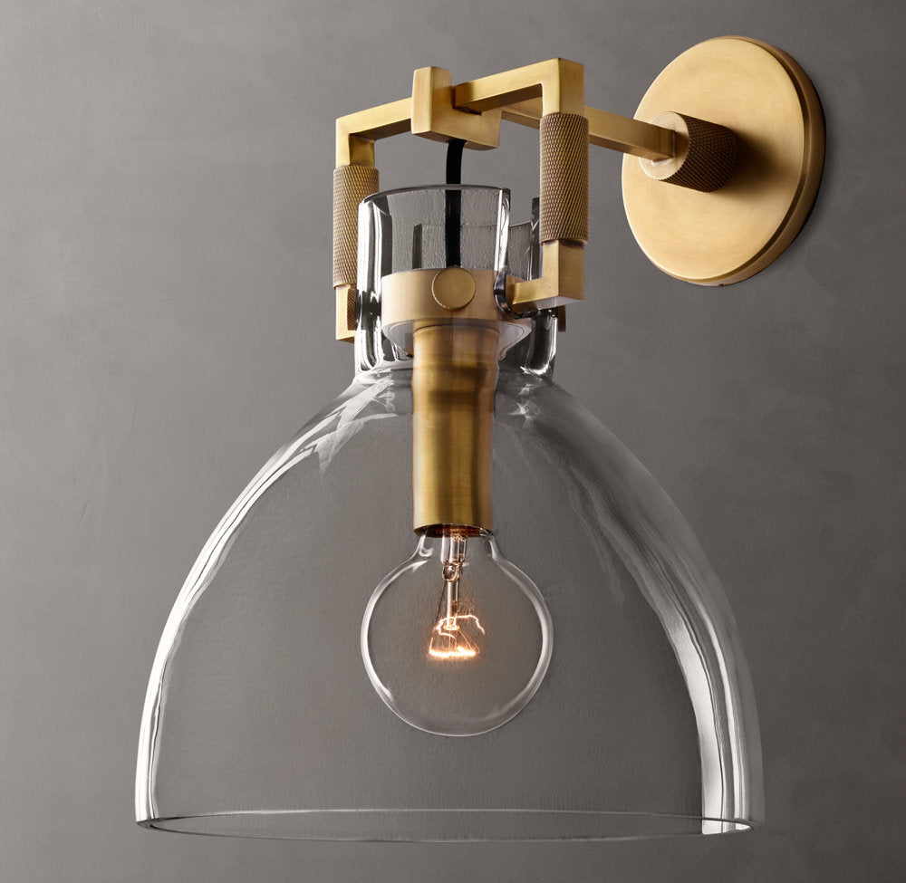 Machinist Glass Cloche Wall Light 10", Bathroom Wall Sconce, Dimensions Overall: 10"