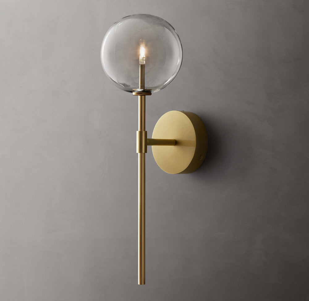Glass Globe Wall Light, Bathroom Wall Sconce, 6"W x 7"D