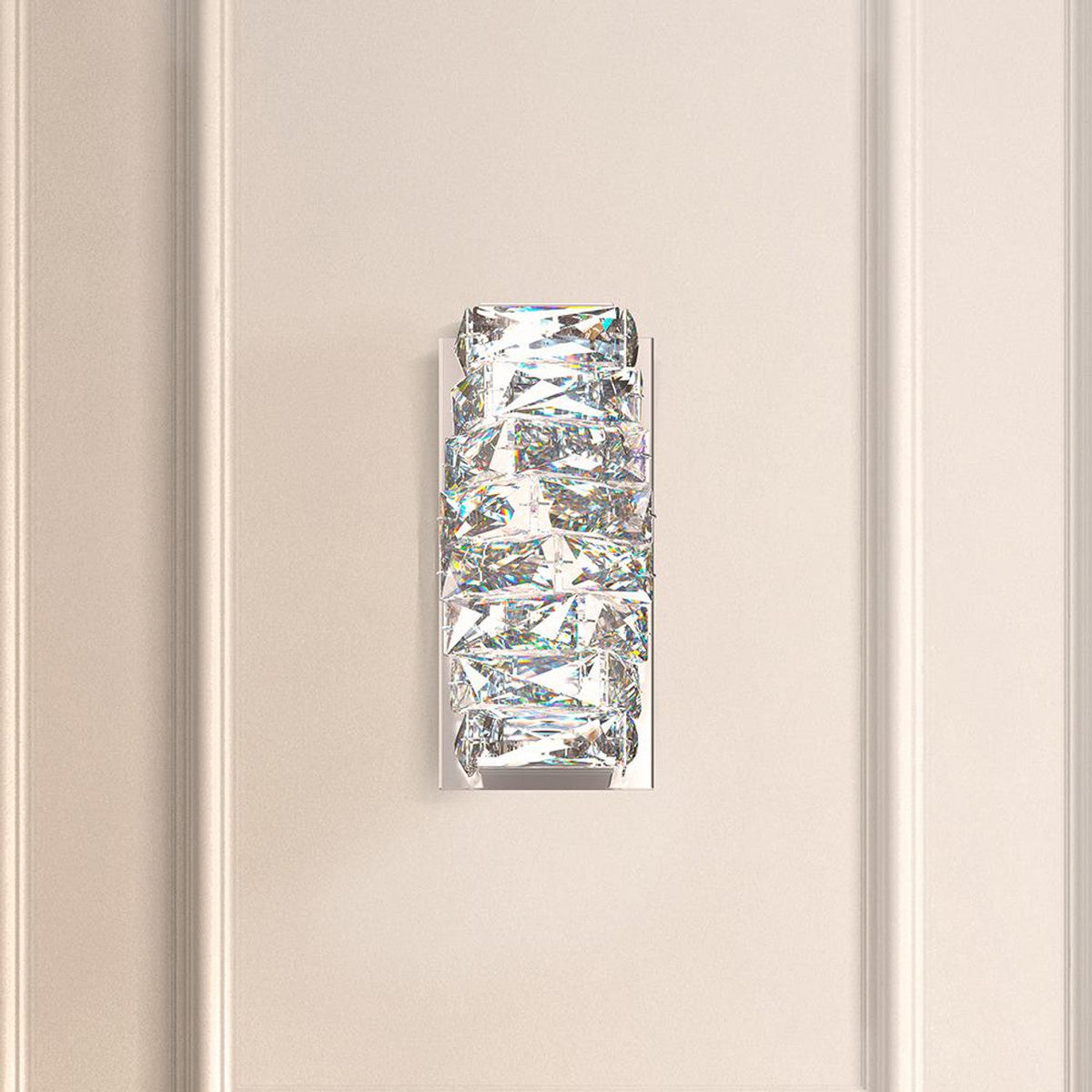 Glissando Wall Light, 2-Light, LED, Stainless Steel, Clear Crystal, 9.75"H, Hardwired Wall Sconce, detail 3