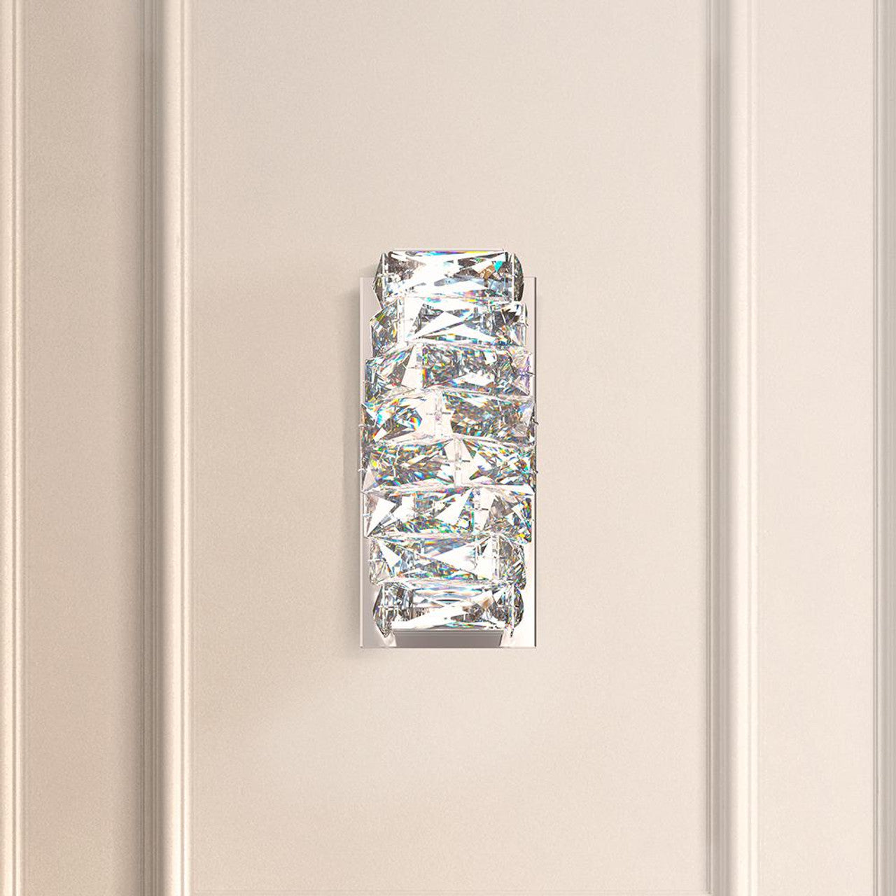 Glissando Wall Light, 2-Light, LED, Stainless Steel, Clear Crystal, 9.75"H, Hardwired Wall Sconce, detail 3