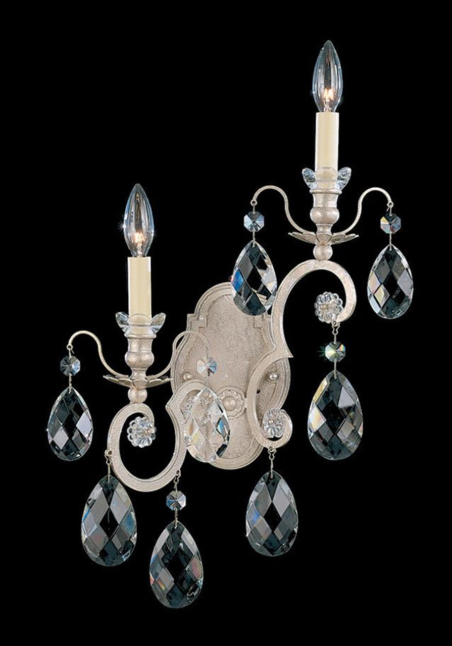 Renaissance Wall Light, 2-Light, Right, Antique Silver, Clear Crystal, 22.5"H, Hardwired Wall Sconce, 14"W x 22.5"H