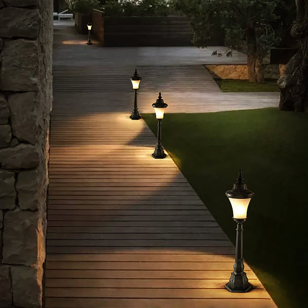 Retro Exterior High Pole Landscape Decorative Lighting Post Lights for Garden Park, Outdoor Wall Light, Glass, Dia 8in x H 39in