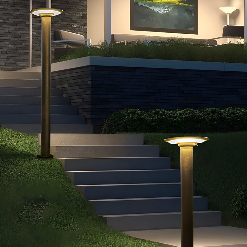 Circular UFO Shaped LED Waterproof Solar Path Lights Exterior Post Lights, Outdoor Wall Light, Die-cast Aluminum, 23.6"