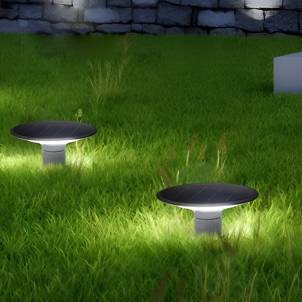 Circular UFO Shaped Two Color Temperature LED Solar Waterproof Exterior Fence Post Lights, Outdoor Wall Light, Die-cast Aluminum, Dia 4.6in