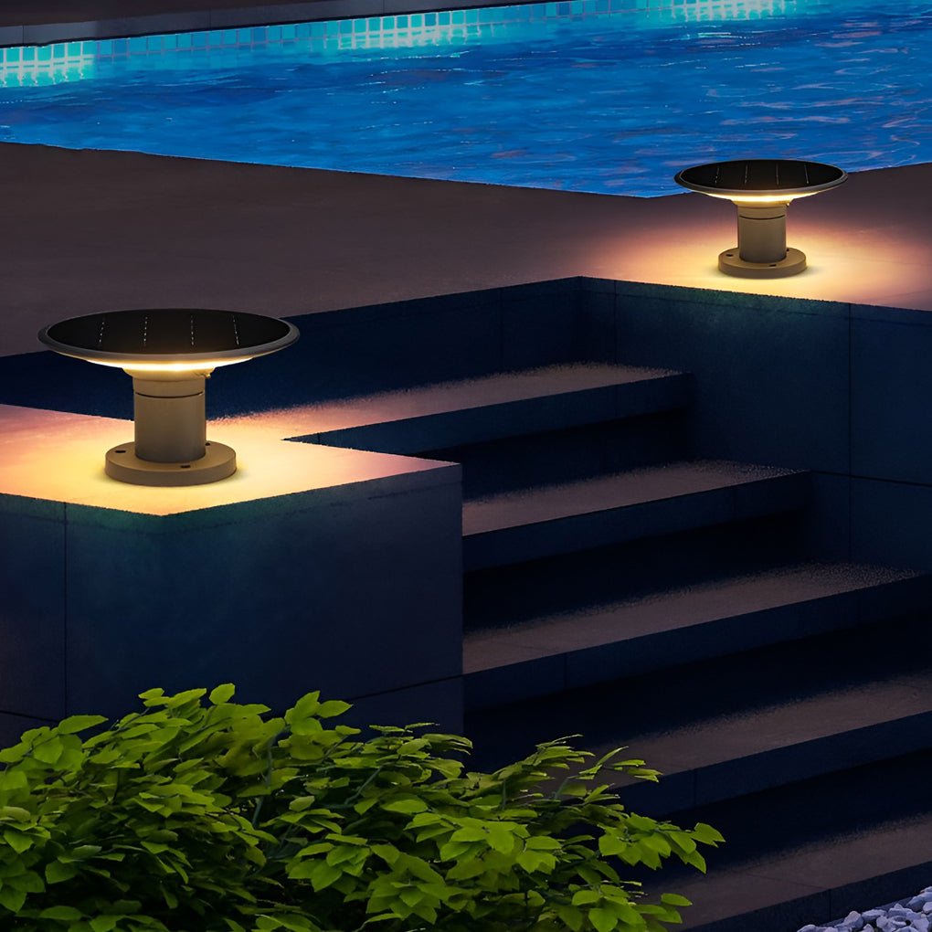 Circular UFO Shaped Two Color Temperature LED Solar Waterproof Exterior Fence Post Lights, Outdoor Wall Light, detail 3