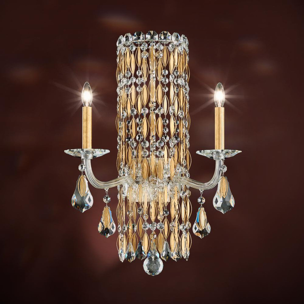 Sarella Wall Light, 2-Light, Polished Stainless Steel, Clear Crystal, 23"H, Hardwired Wall Sconce, 23"H x 16"W x 10"D
