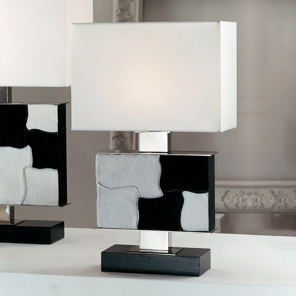 Small Contemporary Italian Black And White Hide Table Light, Bedside Table Lamp, height 46 cm
