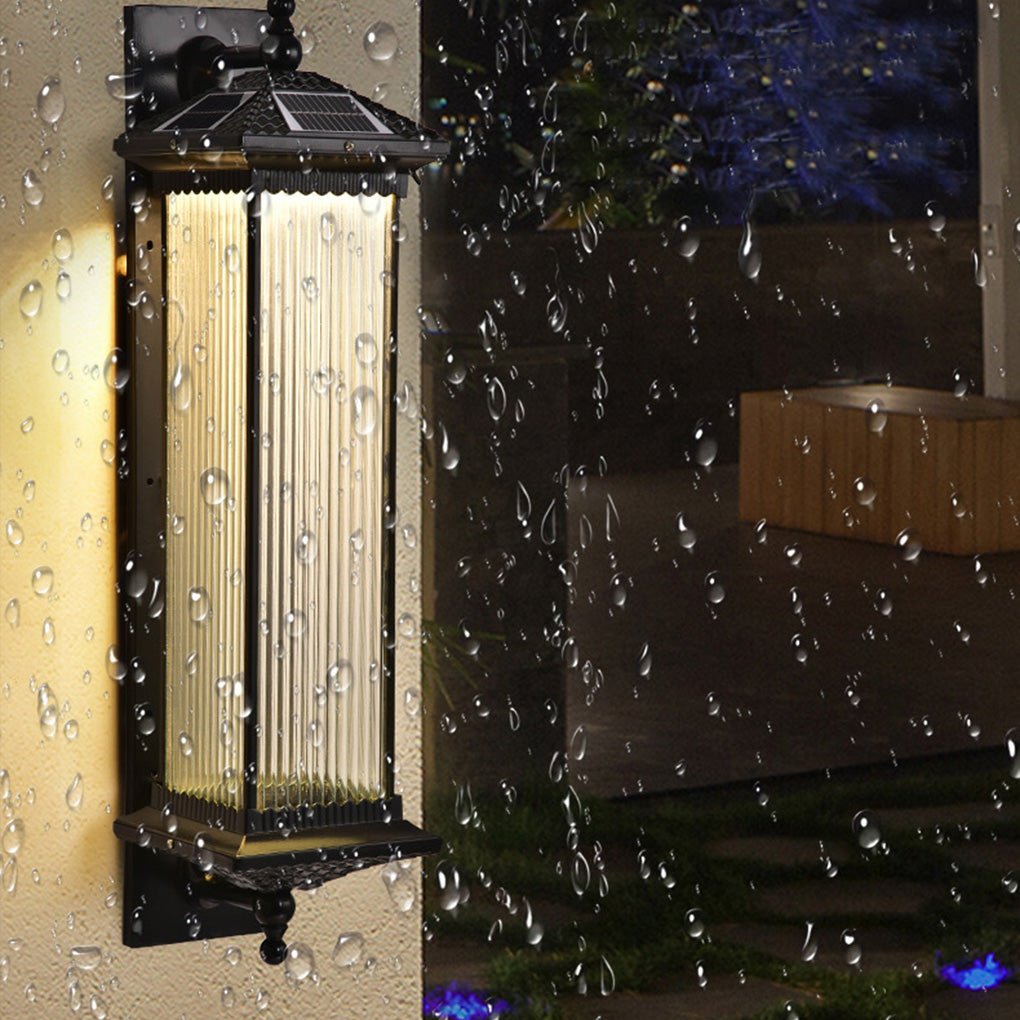 Vintage Striped Glass Shade IP55 Waterproof Retro Solar Lights Exterior, Outdoor Wall Light, detail 3