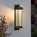 Vintage Striped Glass Shade IP55 Waterproof Retro Solar Lights Exterior, Outdoor Wall Light, Die-cast aluminum + acrylic, 22.8"