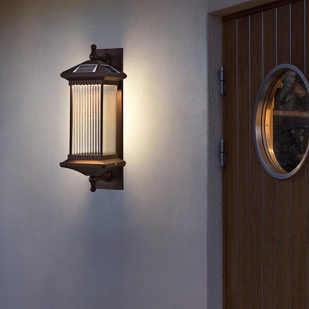 Vintage Striped Glass Shade IP55 Waterproof Retro Solar Lights Exterior, Outdoor Wall Light, detail 2