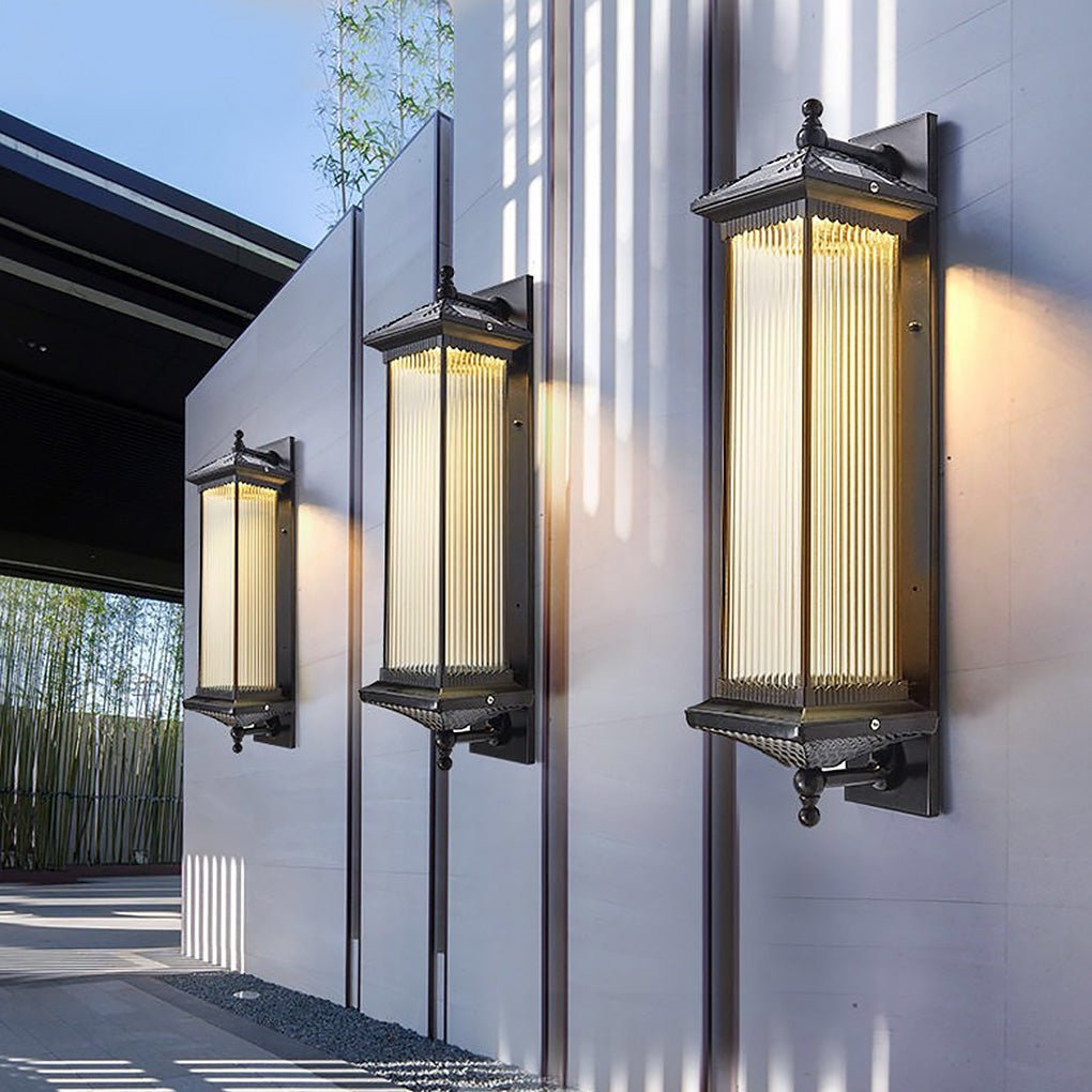 Vintage Striped Glass Shade IP55 Waterproof Retro Solar Lights Exterior, Outdoor Wall Light, detail 5