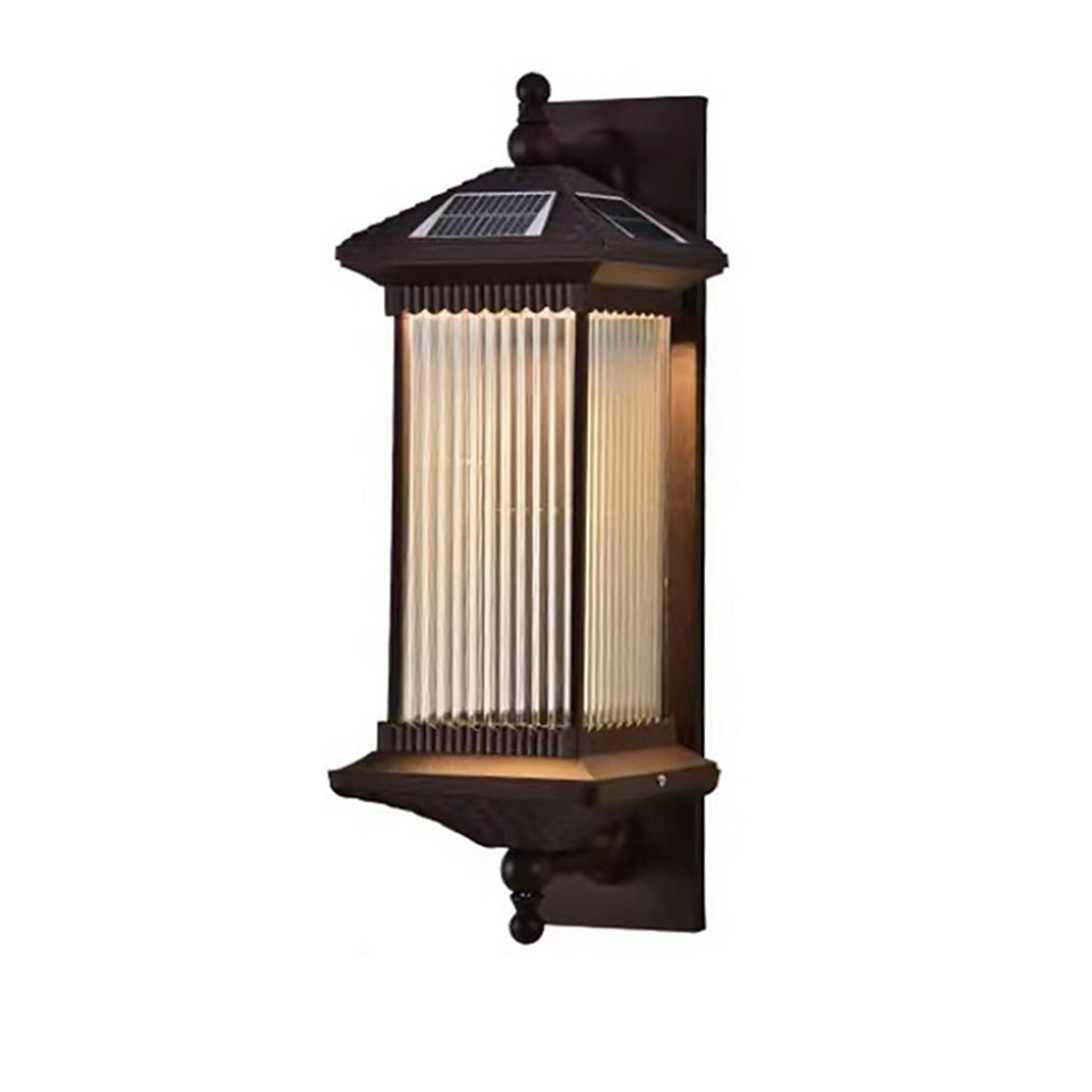 Vintage Striped Glass Shade IP55 Waterproof Retro Solar Lights Exterior, Outdoor Wall Light, detail 9
