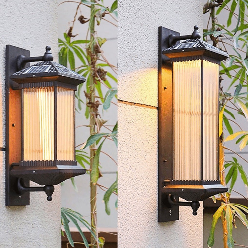Vintage Striped Glass Shade IP55 Waterproof Retro Solar Lights Exterior, Outdoor Wall Light, detail 6