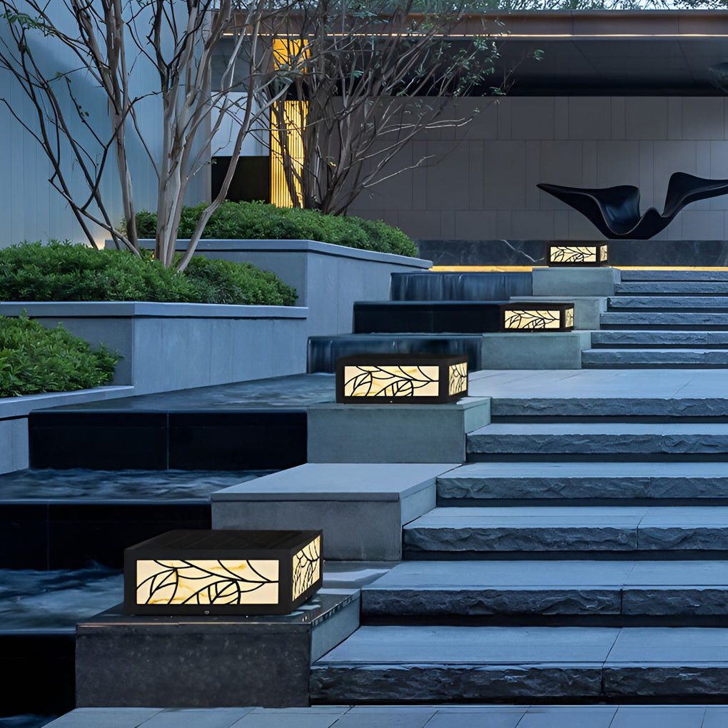 Square Waterproof LED Contemporary Solar Exterior Deck Post Lights Pillar Light, Outdoor Wall Light, Stainless Steel, 12.6"