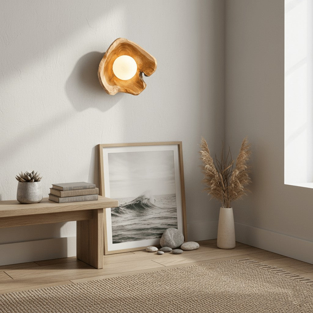 Sylvara Wood Orb Wall Light, Hardwired Wall Sconce, detail 5