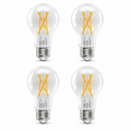 Four Tianguang clear A19 LED bulbs with yellow filaments and E26 medium screw bases